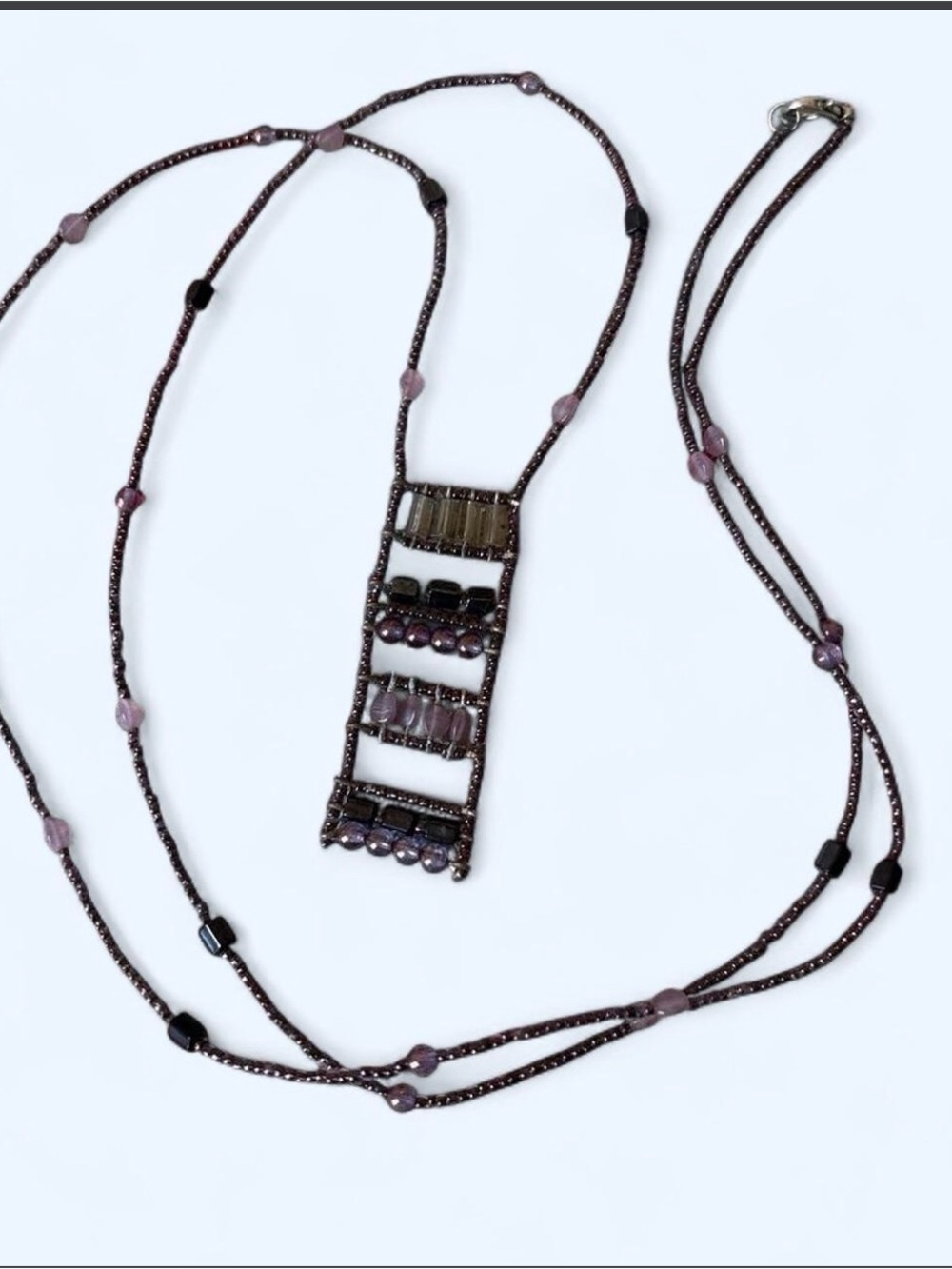 Long Vintage Purple Glass Beaded Pendant Necklace